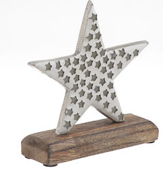 Inart Wood Christmas Decorative Desktop Star 16x5x16cm Silver