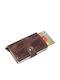 Miniwallet Vintage Δερμάτινο Ανδρικό Πορτοφόλι Καρτών με RFID και Μηχανισμό Slide Καφέ/Ασημί