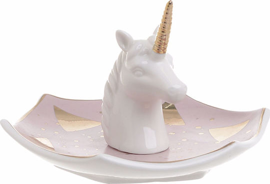 Inart Decorative Space Unicorn made of Ceramic Material Pink/ White/ Gold 13x12x8cm 1pcs