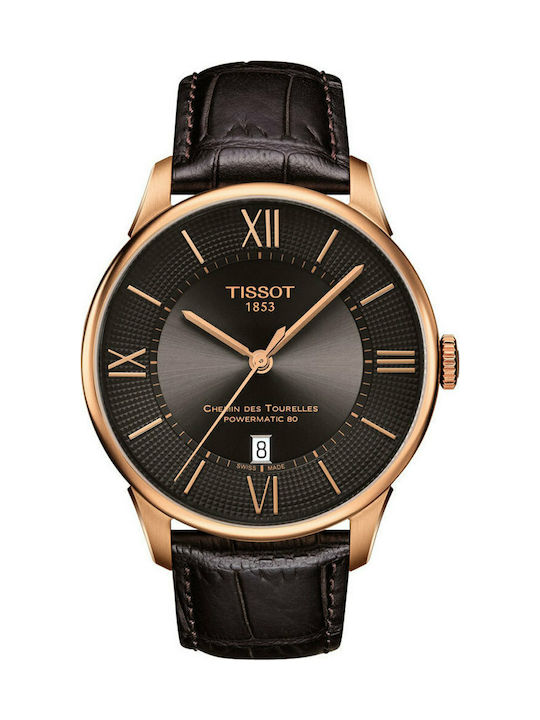 Tissot T-Classic Chemin Des Tourelles Automatic Ανδρικό Ρολόι 42mm Αυτόματο με Καφέ Δερμάτινο Λουράκι