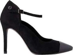 Tamaris Suede Pointed Toe Heels with Stiletto Heel and Strap Black