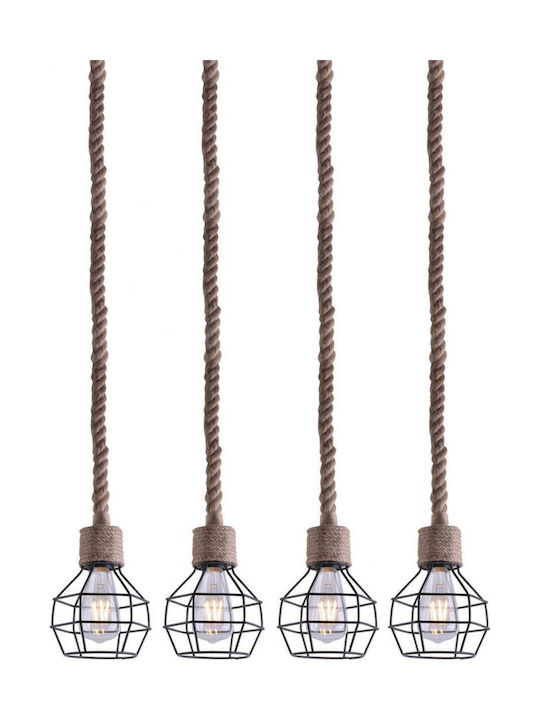 Home Lighting Pendant Suspension Rail for 4 Bulbs E27 Black