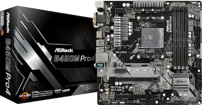 ASRock B450M-Pro4 rev. 1.0 Дънна платка Micro ATX с AMD AM4 Сокет