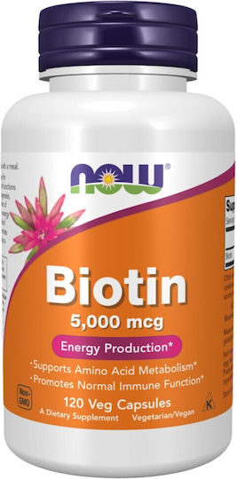 Now Foods Biotin 5000mcg Витамин за Косата & Кожата 120 вегетариански капсули