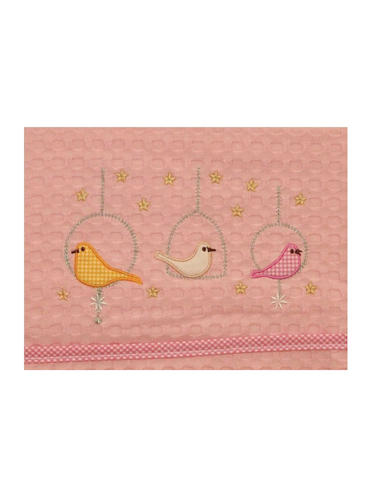 Morven Blanket Cot Birds Waffle Pink 110x150cm