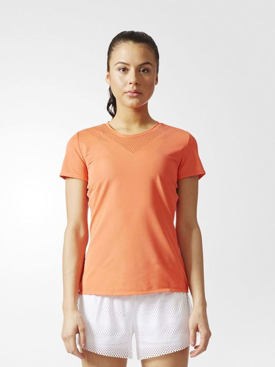 Adidas Feminine Tee Damen Sportlich T-shirt Schnell trocknend mit Transparenz Orange