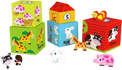 Tooky Toys Cub de Activități Κύβοι Στοίβαξης Φάρμα din Lemn pentru 12++ Luni