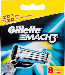 Gillette Mach3 Ανταλλακτικές Κεφαλές με 3 Λεπίδες & Λιπαντική Ταινία 8τμχ