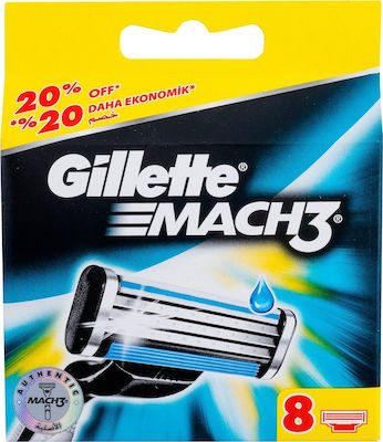 Gillette Mach3 Ανταλλακτικές Κεφαλές με 3 Λεπίδες & Λιπαντική Ταινία 8τμχ