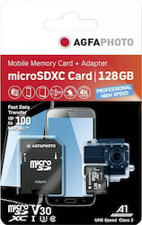 AgfaPhoto microSDXC 128GB Class 10 U3 V30 A1 High Speed with Adapter