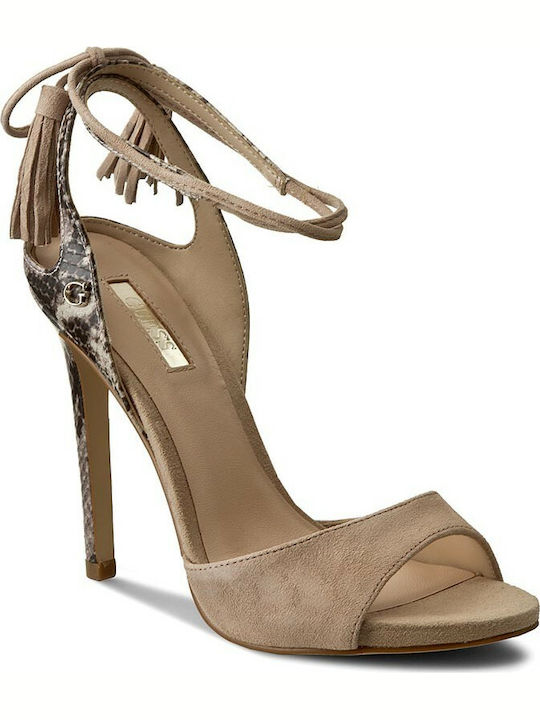 Guess Suede Women's Sandals with Laces Beige FLAEE1SUE03-BEIGE