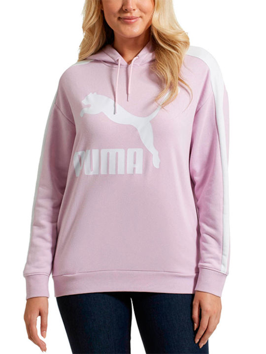 Puma Classics Logo T7 Γυναικείο Φούτερ με Κουκούλα Ροζ