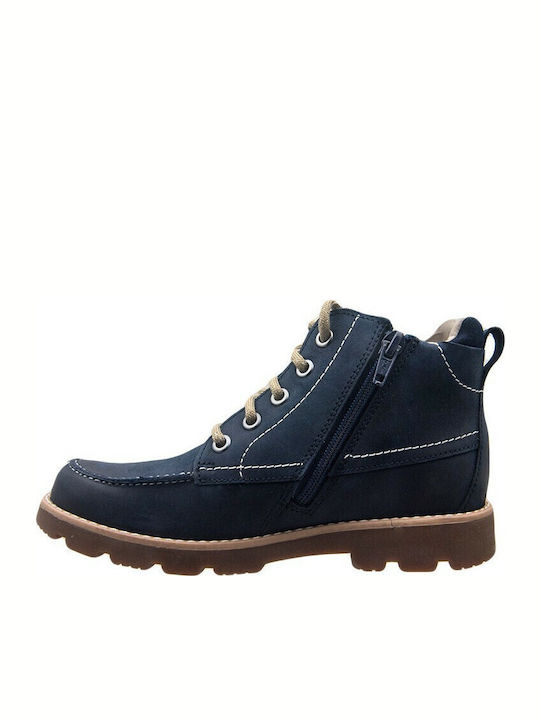 Comet Moon Y Leather Kids Boots with Zipper Navy Blue