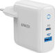 Anker Wall Adapter with USB-A port and USB-C port 33W Power Delivery in White Colour (PowerPort II)