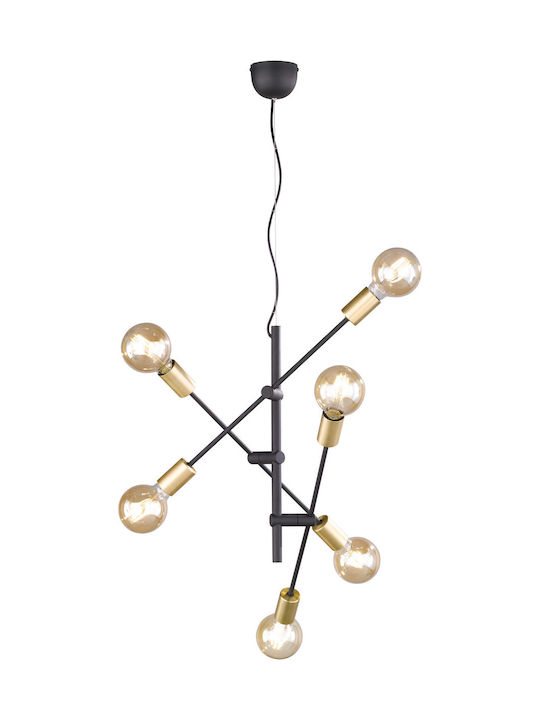 Trio Lighting Cross Suspendat Candelabru Rețea pentru 6 Becuri E27 Negru