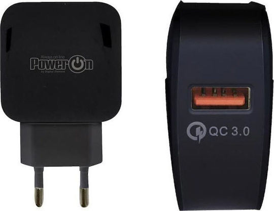 Power On Φορτιστής Χωρίς Καλώδιο με Θύρα USB-A 18W Quick Charge 3.0 Μαύρος (CH-80)