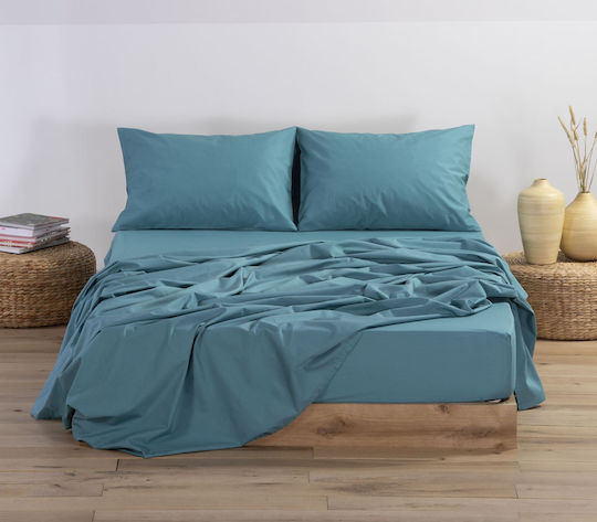 Nef-Nef Homeware Basic Ημίδιπλο 120x200+30εκ. με Λάστιχο Dusty Petrol