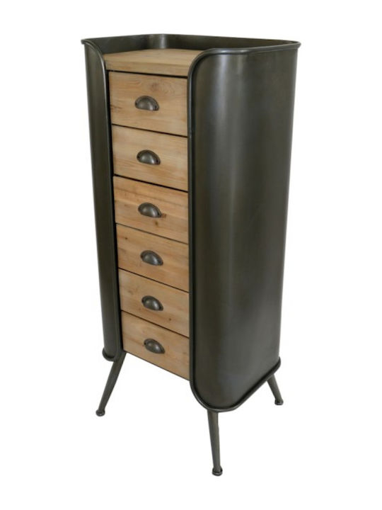 Sertar Mobilier de depozitare din Metal & Lemn cu 6 Sertare Φυσικό / Μαύρο L53.5xL38.5xH120buc