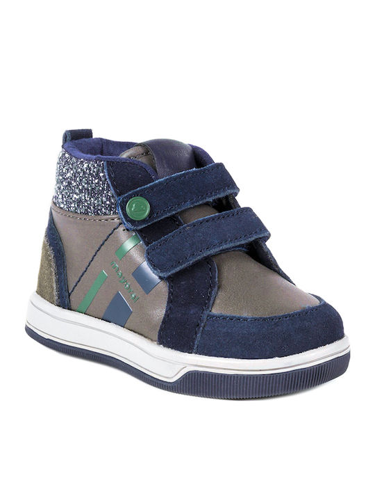 Lederne Kinderstiefeletten mit Klettverschluss Marineblau