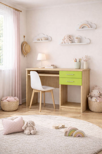 No 8 Детско бюро от меламин Oak-Light Green 100x55x80см