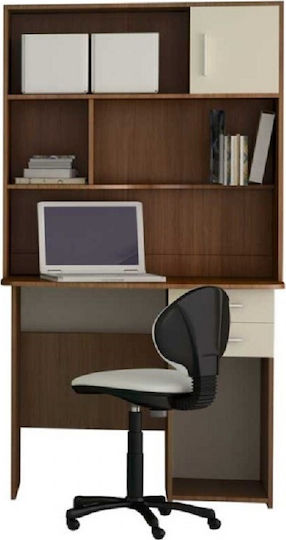 Birou pentru copii cu Bibliotecă din Melamină Walnut-Beige 100x55x180cm