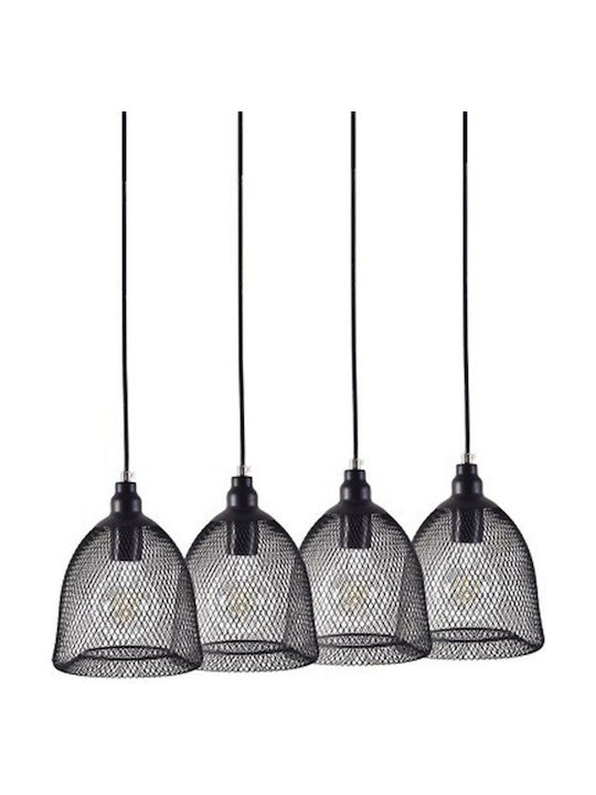 Home Lighting Pendant Suspension Rail for 4 Bulbs E27 Black