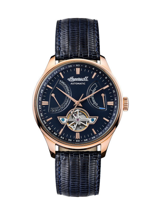 Ingersoll Hawley Automatic Uhr Chronograph Automatisch mit Blau Lederarmband