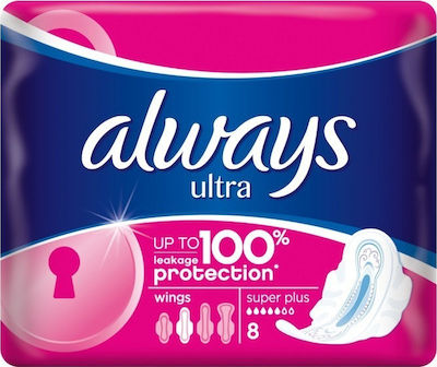 Always Ultra Super Plus Hygienepads mit Flügeln für Normaler Fluss 5 Tropfen Größe 2 8Stück