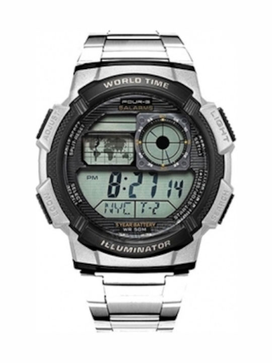 Jaga Four-G 343G-2 Digital Herrenuhr 48mm Chronograph Batterie mit Silber Metallarmband