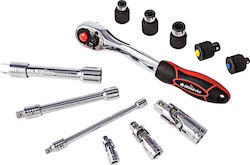Bikeservice BS80056 Set Cheie Tubulare Și Chei Cu Clichet 1/2" & 1/4" & 3/8" 12 Bucăți
