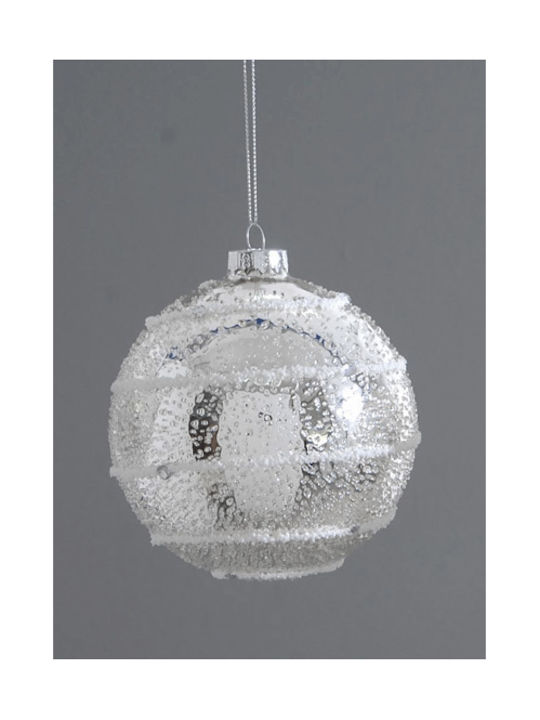 CHRISTIAN GLASS BALL SILVER WITH WHITE STRIPES F10CM - 02-9765500