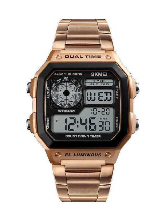 Skmei 1335 Ceas Barbatesc 43mm cu Baterie și Brățară Din Metal Roz Aurie
