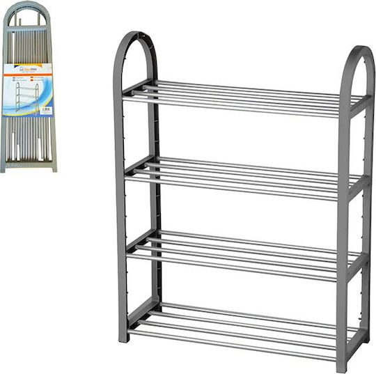 Plastic Shoe Organizer with 4 Shelves Gray 55x19x65cm
