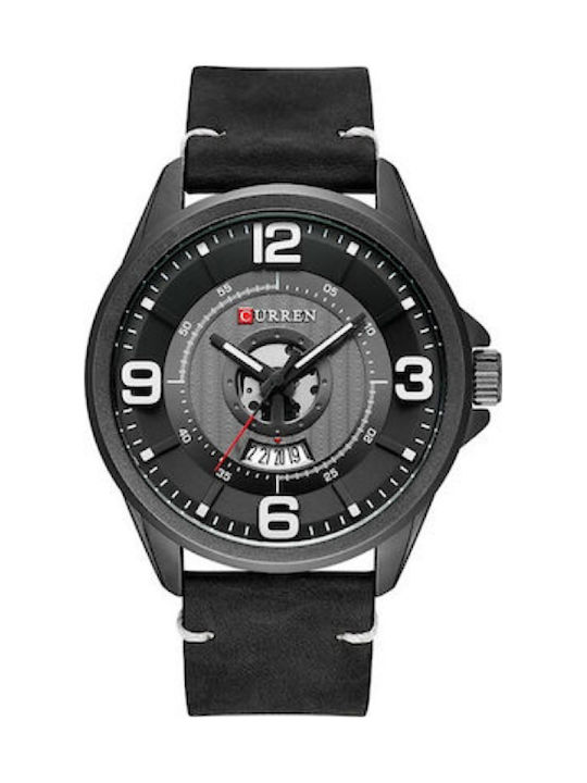 Curren 8305 Ρολόι Μπαταρίας με Δερμάτινο Λουράκι σε Μαύρο χρώμα