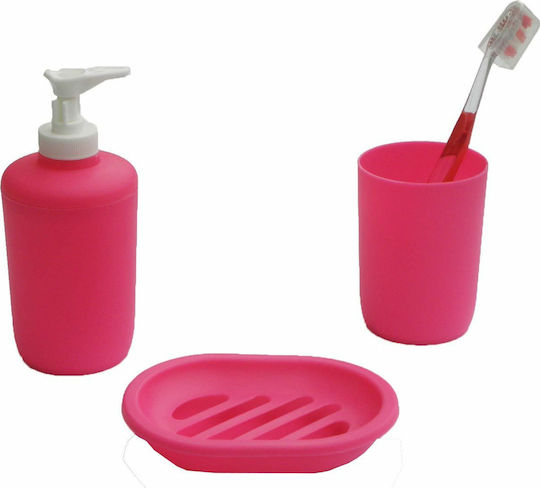 Viopros Set Accesorii Pentru Baie Din Plastic Roz 3 Bucăți