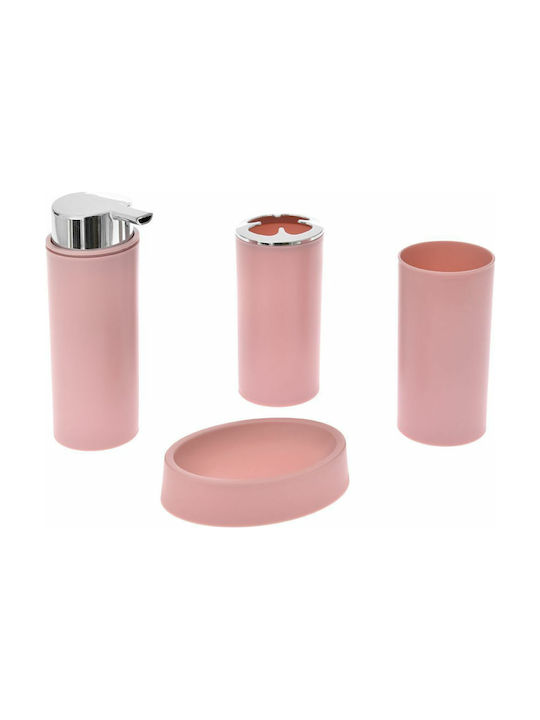 Iliadis Plastic Bathroom Accessory Set Pink 4pcs