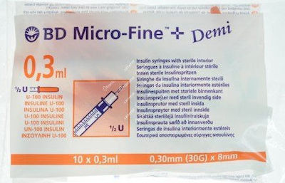 BD Micro-fine + Σύριγγες Ινσουλίνης 30G x 8mm 0.3ml 10τμχ