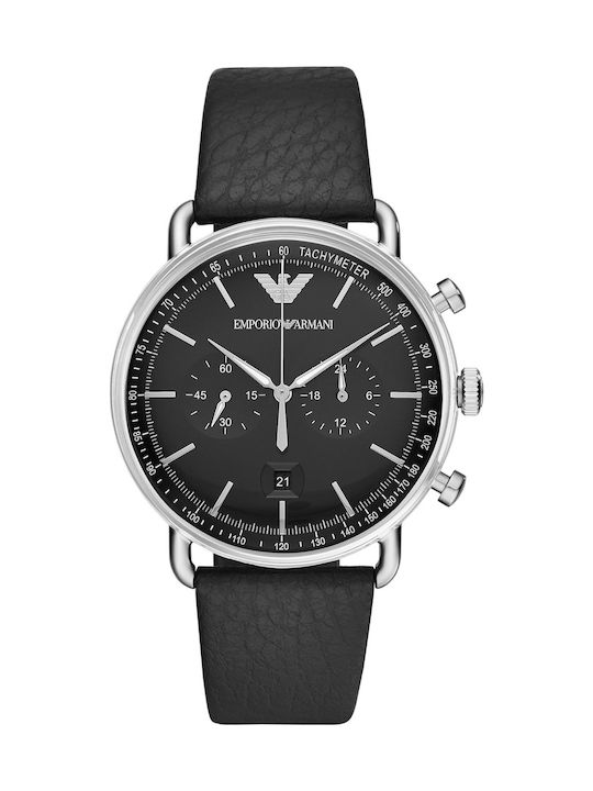 Emporio Armani Aviator Men's Watch 43mm Chronograph Battery with Black Leather Strap