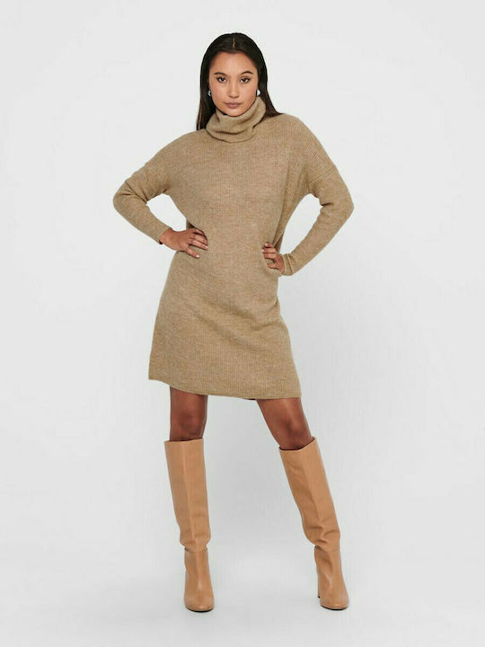 Mini Dress Turtleneck Beige