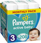 Pampers Πάνες με Αυτοκόλλητο Active Baby No. 3 για 6-10kg 208τμχ