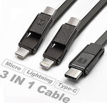 Remax Flat USB to Lightning / Type-C / micro USB Cable Μαύρο 1m (Gplex)