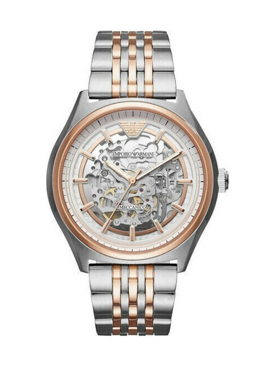 Emporio Armani Meccanico Ανδρικό Ρολόι 43mm Αυτόματο με Ασημί Ατσάλινο Μπρασελέ