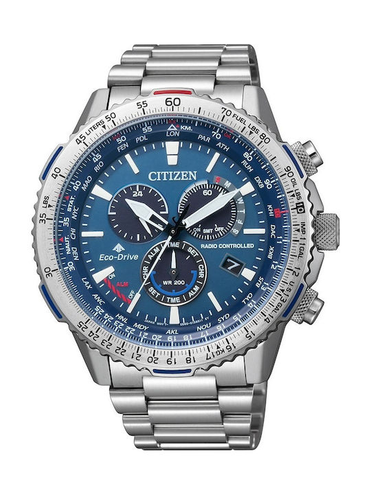 Citizen Promaster Sky Ανδρικό Ρολόι 45mm Χρονογράφος Eco - Drive με Ασημί Μεταλλικό Μπρασελέ