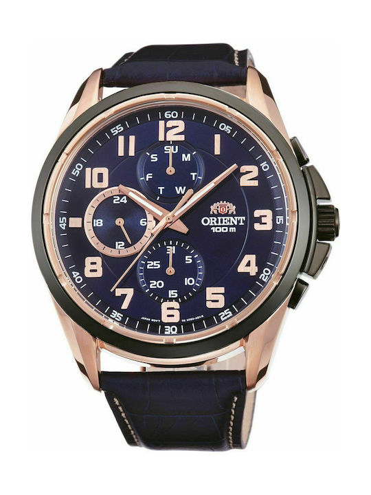 Orient Uhr Chronograph Batterie mit Blau Lederarmband
