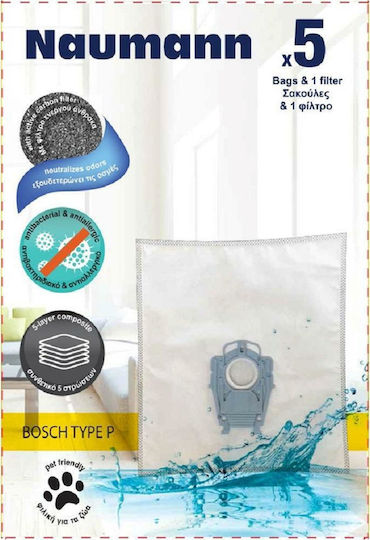 Naumann Type P 908064766 Vacuum Cleaner Bags 5pcs Compatible with Vacuum Cleaner Siemens