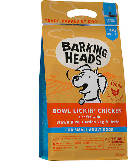 Barking Heads Bowl Lickin' Chicken 1.5kg Trockenfutter ohne Getreide & Gluten für erwachsene Hunde kleiner Rassen mit Brauner Reis und Huhn