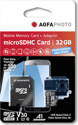 AgfaPhoto microSDHC 32GB Class 10 U3 V30 A1 UHS-I with Adapter