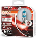 Osram Lamps Car Night Breaker Laser +150% HB3-9005 Halogen 3200K Warm White 12V 60W 2pcs