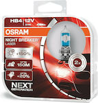 Osram Lamps Car Night Breaker Laser +150% HB4-9006 Halogen 12V 51W 2pcs