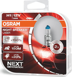 Osram Λάμπες Αυτοκινήτου Night Breaker Laser +150% H1 Αλογόνου 12V 55W 2τμχ